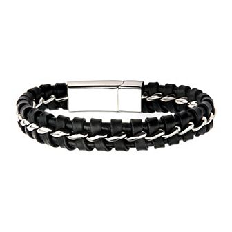 DANTE Men's Stainless Steel Black Braided Leather Clasp Bracelet