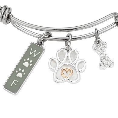 Love This Life® Two Tone "Woof" Paw Charm Bangle Bracelet
