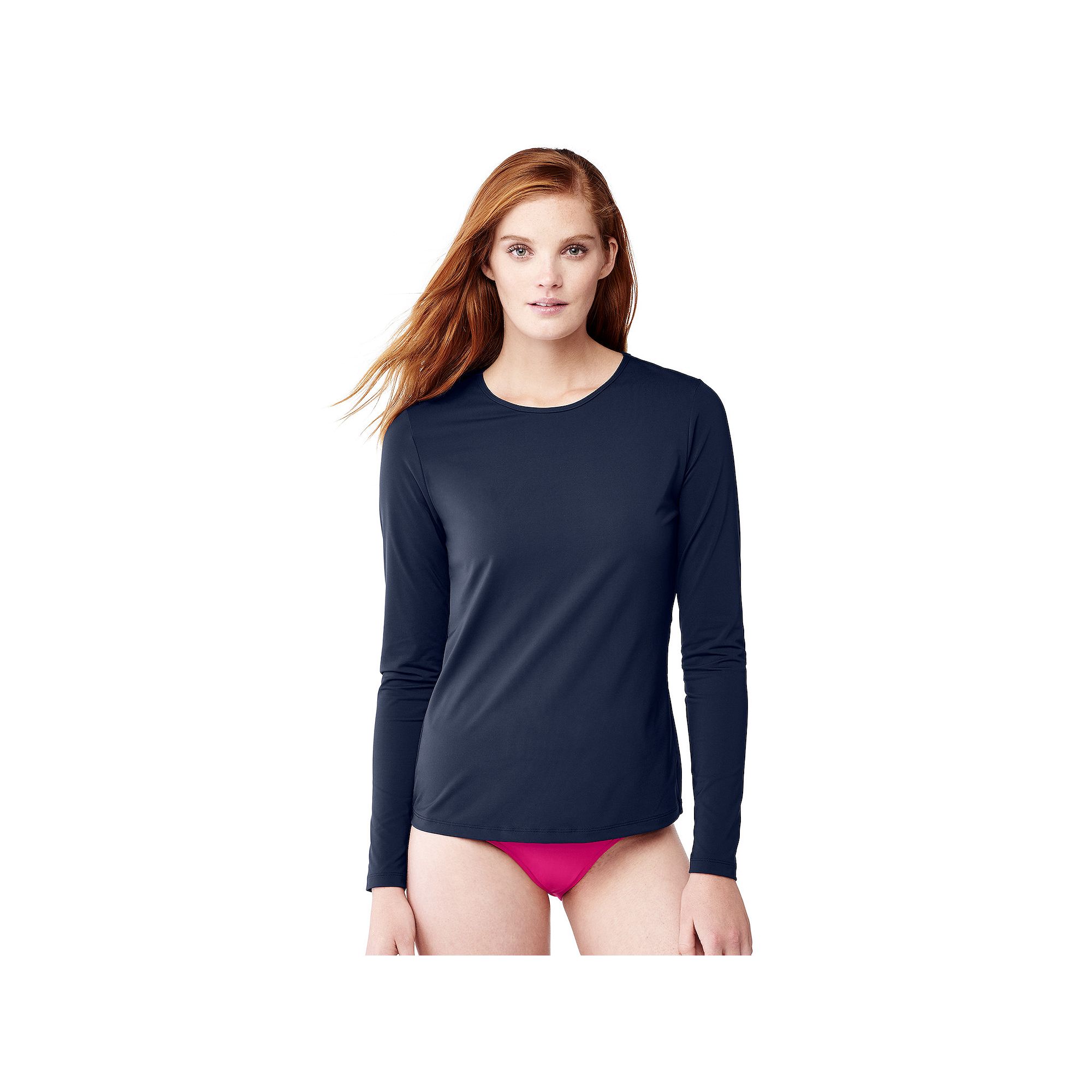Womens Lands End UPF 50 Long Sleeve Rash Guard, Size: XS, Deep  Blue