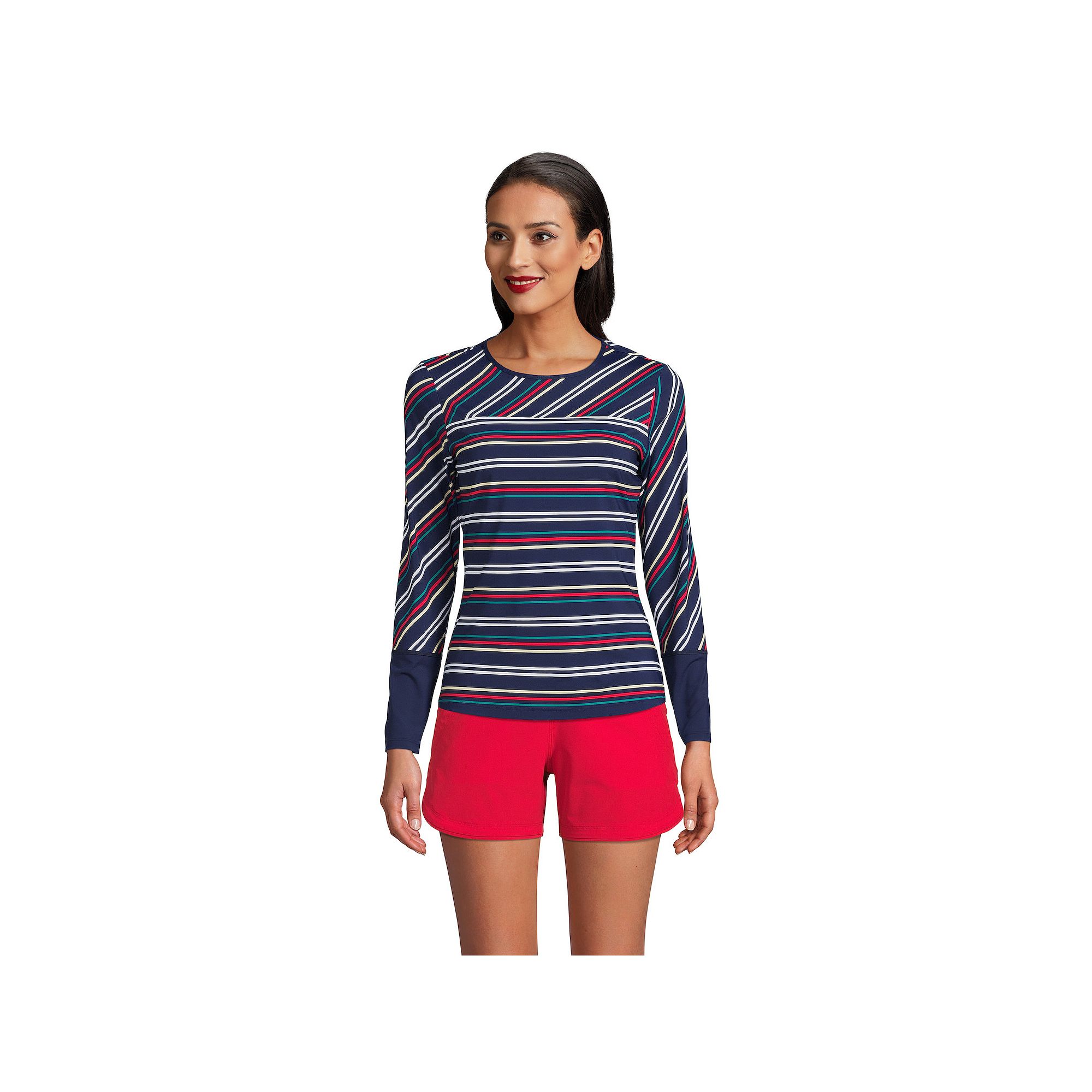 Womens Lands End UPF 50 Long Sleeve Rash Guard, Size: XS, Blue Harbor Str