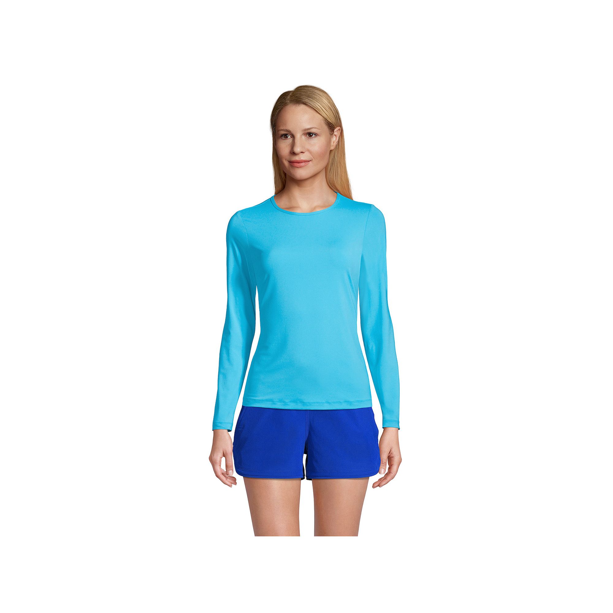 Womens Lands End UPF 50 Long Sleeve Rash Guard, Size: XS, Turquoise