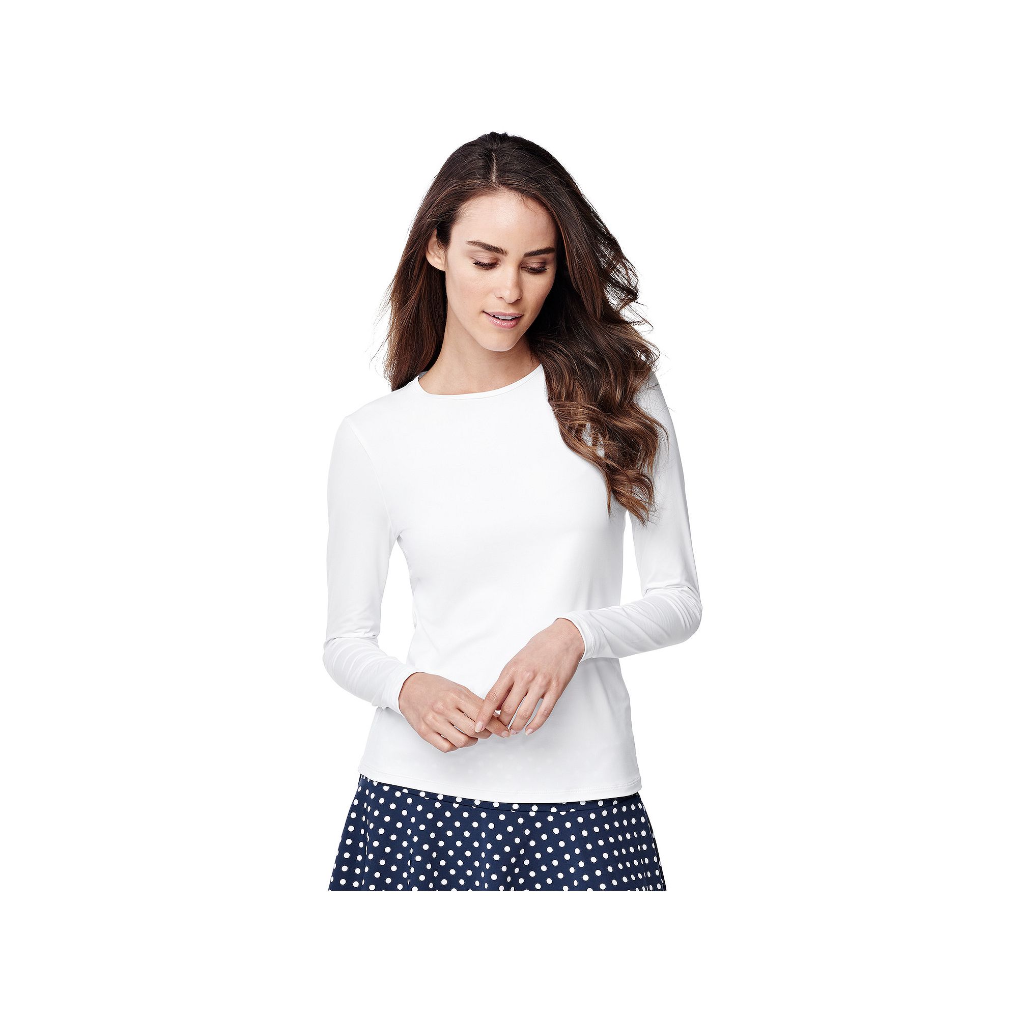 Womens Lands End UPF 50 Long Sleeve Rash Guard, Size: XS, White