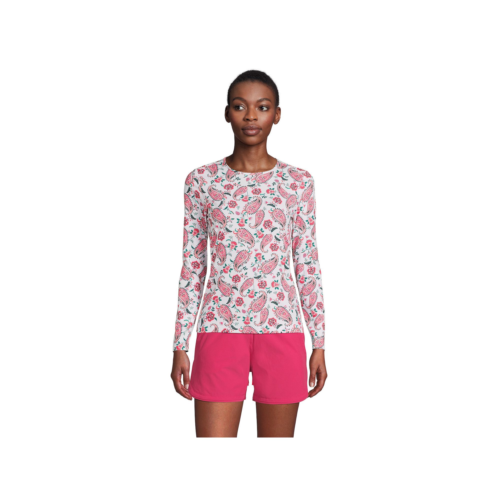 Womens Lands End UPF 50 Long Sleeve Rash Guard, Size: XS Long, White Pais