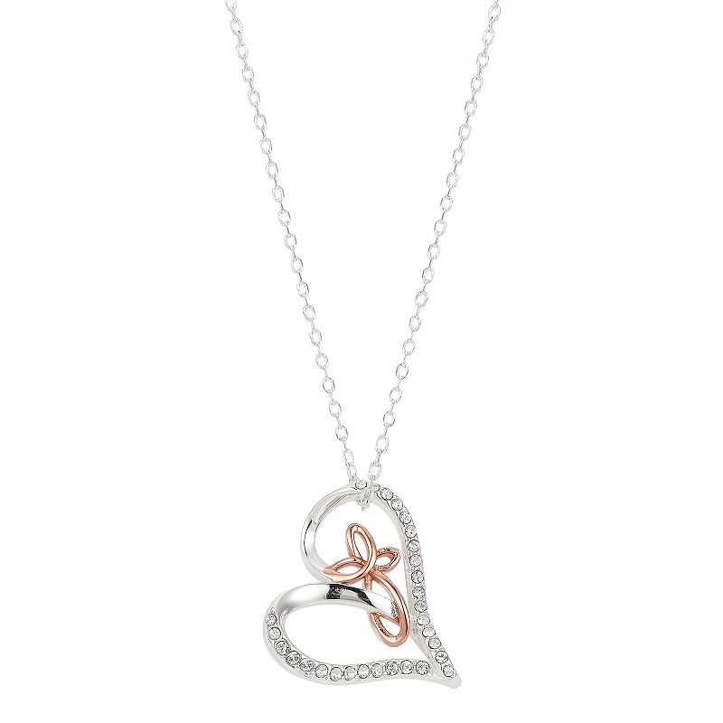 Brilliance Crystal Heart & Cross Pendant Necklace, Womens, Size: 18, Wh