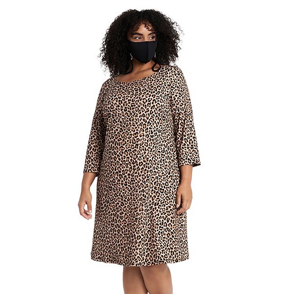 Plus Size Chaus Cheetah Print Dress And Solid Mask Set