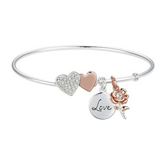 Brilliance Two-Tone "Love" Crystal Charm Bracelet