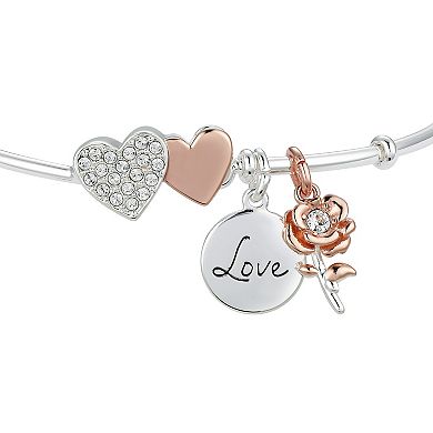 Brilliance Two-Tone "Love" Crystal Charm Bracelet