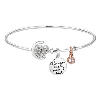 Brilliance Two Tone Crystal Heart & Moon Charm Bracelet