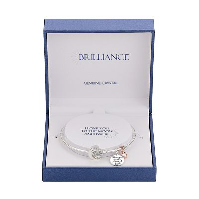 Brilliance Two Tone Crystal Heart Moon Charm Bracelet