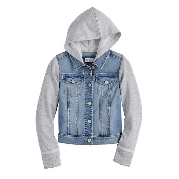 Girls 4-20 SO® Knit Sleeve Denim Jacket in Regular & Plus Size