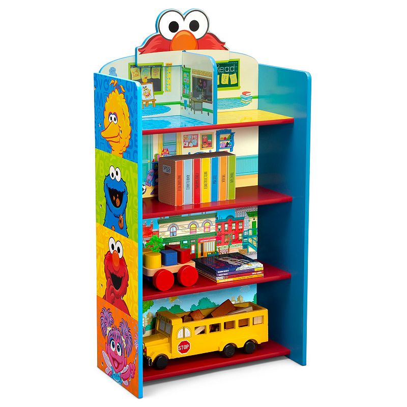 Sesame Street Wooden Playhouse 4-Shelf Bookcase for Kids by Delta Children,
