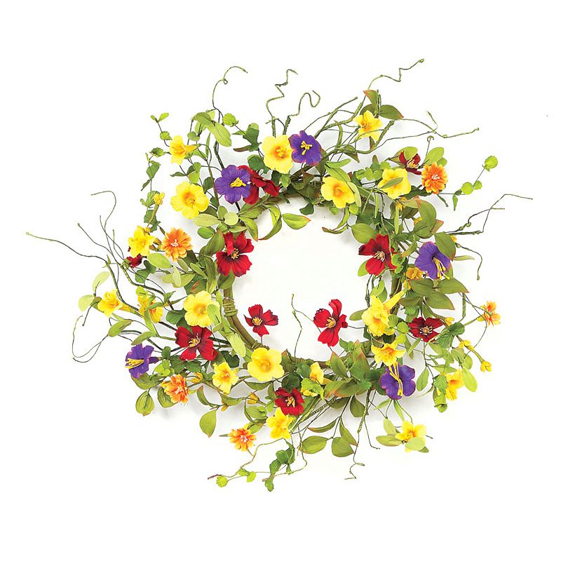 Melrose Artificial Summer Garden Trumpet Wreath, Multicolor