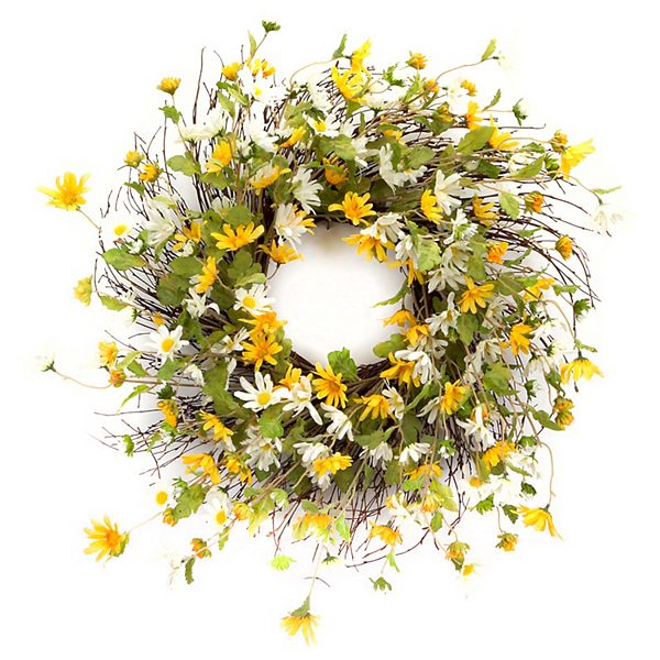 Melrose International Yellow Daisy Floral Wreath 23