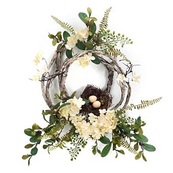 Melrose Artificial Hydrangea & Bird Nest Wreath 2 pc Set
