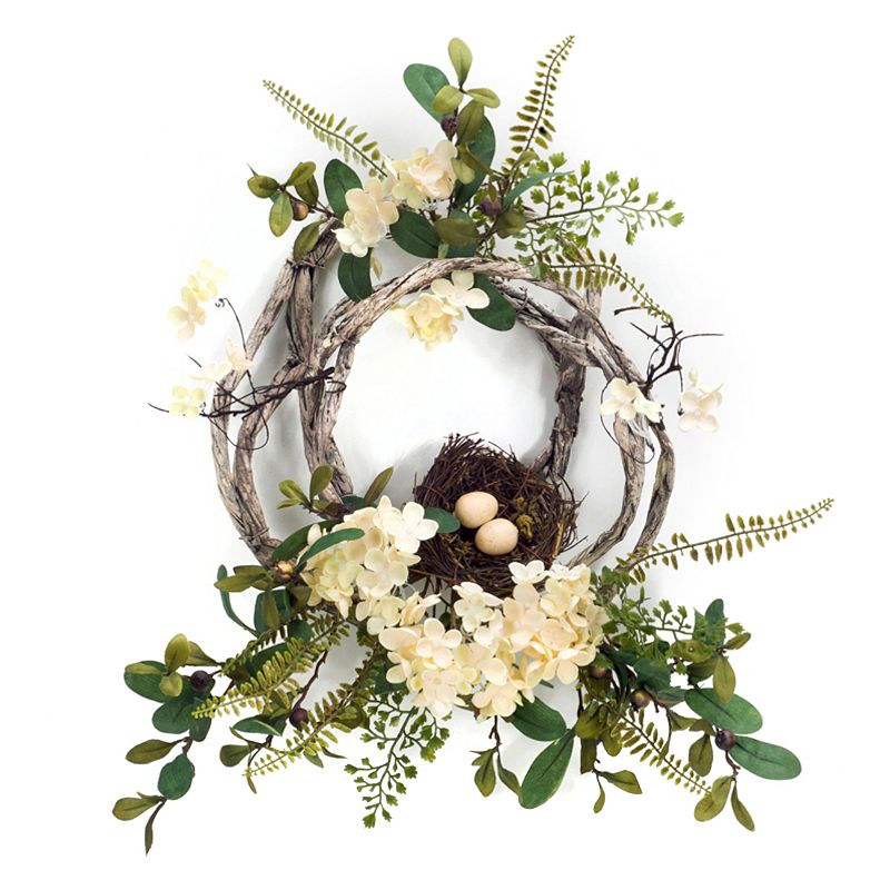 Melrose Artificial Hydrangea & Bird Nest Wreath, Multicolor