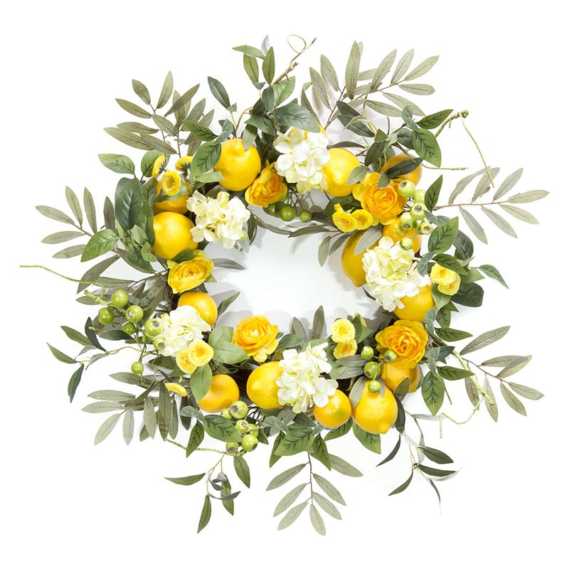 Melrose Artificial Lemon & Floral I Wreath, Multicolor