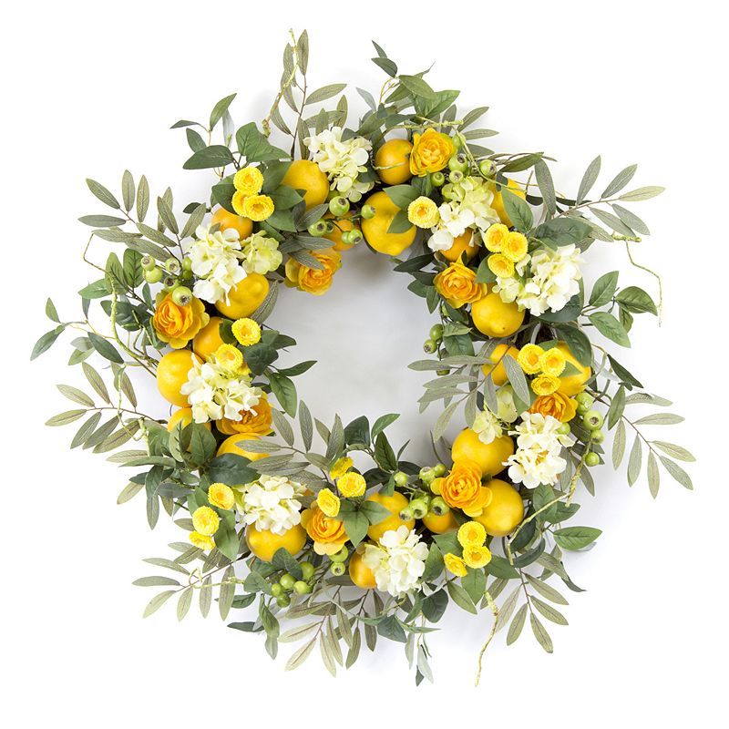 Melrose Artificial Lemon & Floral II Wreath, Multicolor