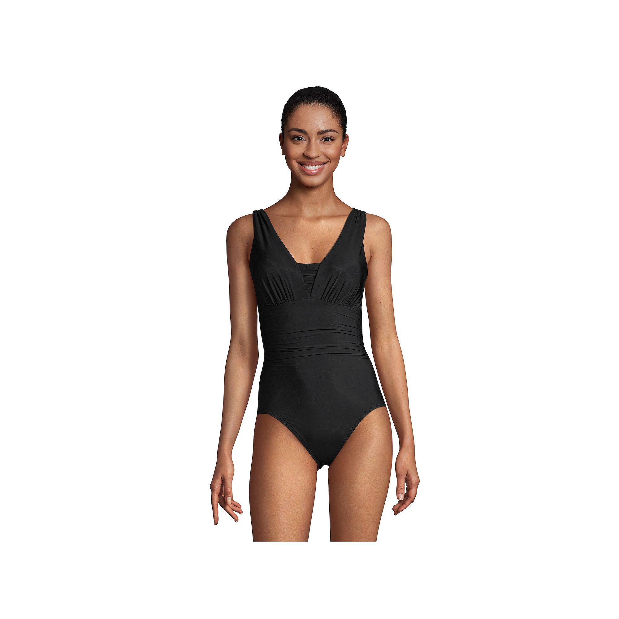 Womens Lands End Grecian Slendersuit Tummy Control One-Piece Swimsuit, Si
