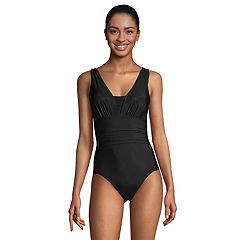 Womens Black Lands' End One-Piece Swimsuits, Clothing