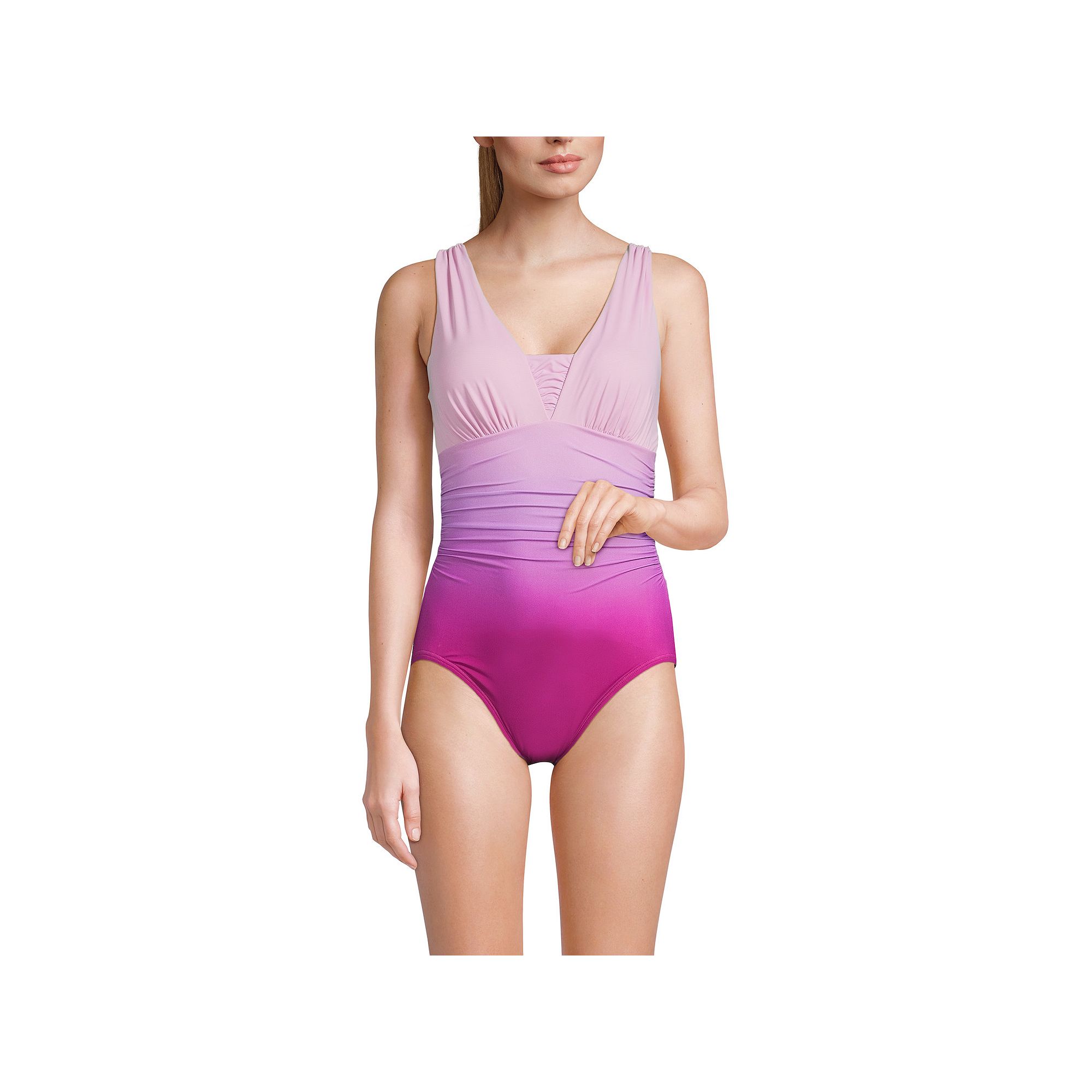 Womens Lands End Grecian Slendersuit Tummy Control One-Piece Swimsuit, Si