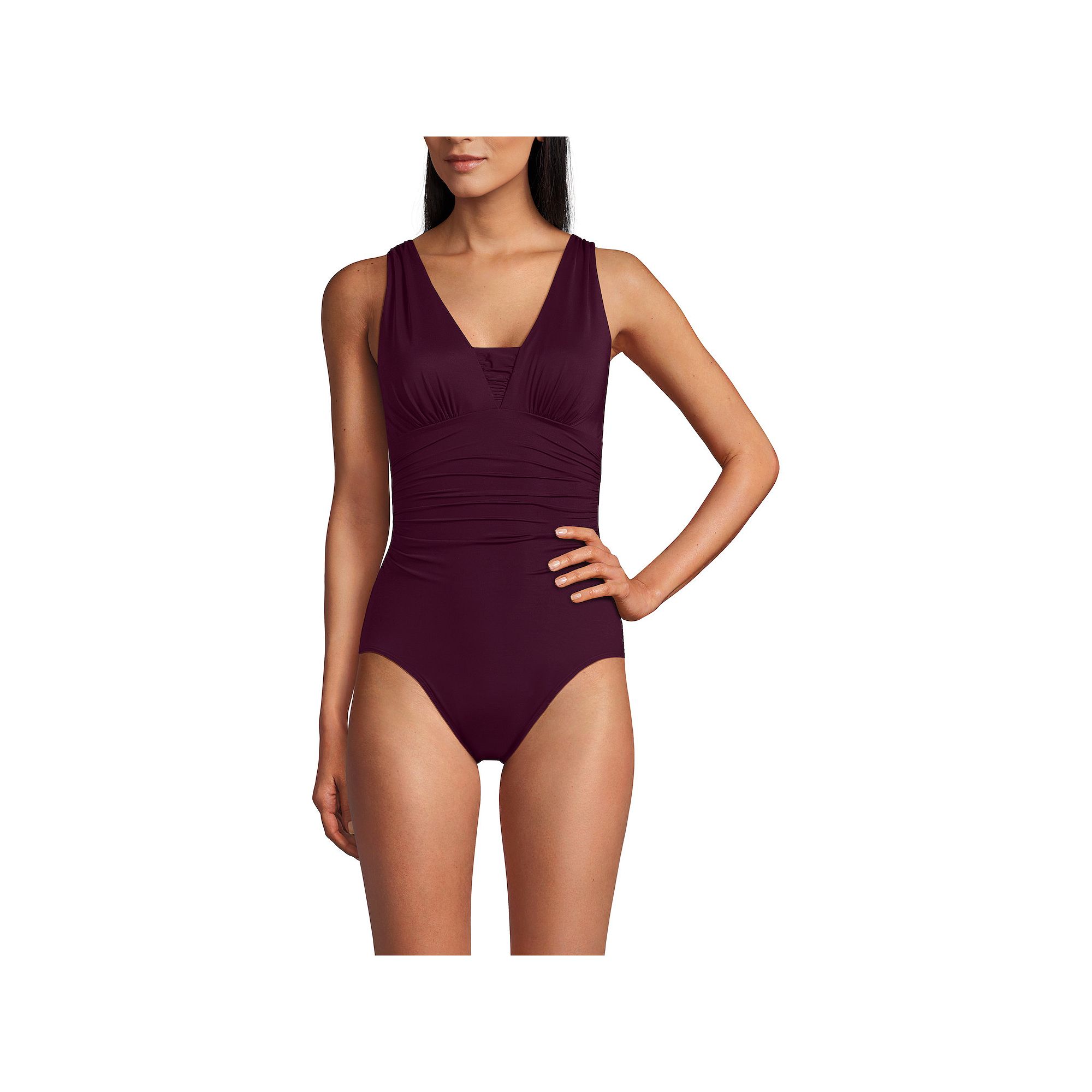 Womens Lands End Grecian Slendersuit Tummy Control One-Piece Swimsuit, Si