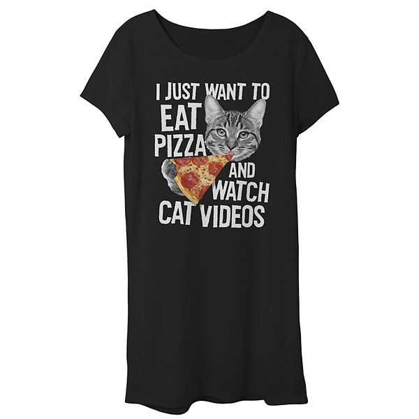 Girls 7-16 Fifth Sun Eat Pizza & Watch Cat Videos Funny Food Graphic Tee  Dress