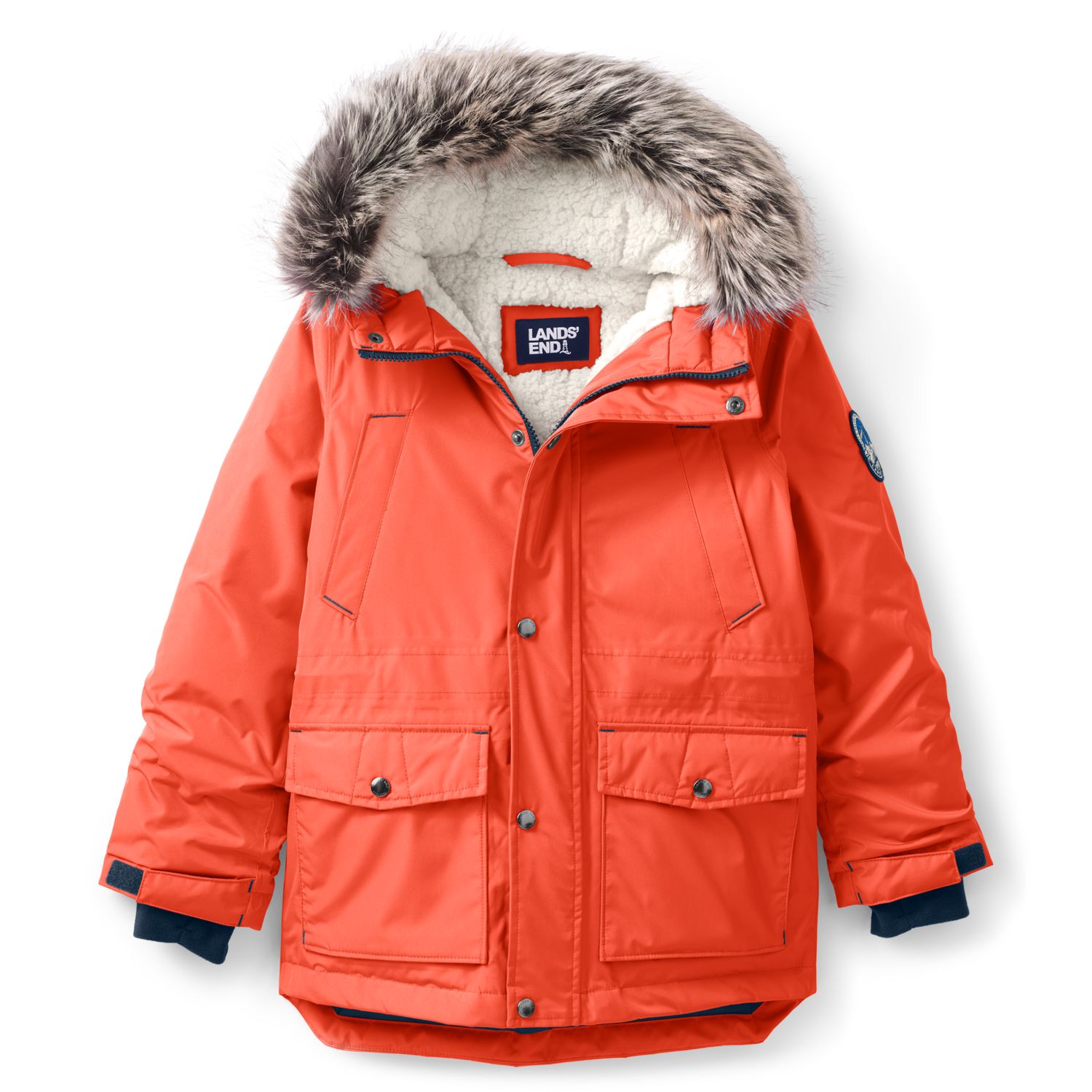 boys orange down jacket