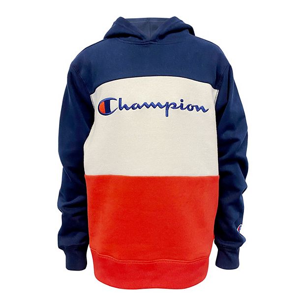 Champion hoodie red outlet blue white