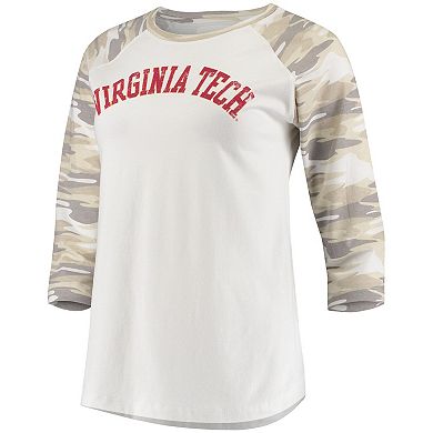 Women's White/Camo Virginia Tech Hokies Boyfriend Baseball Raglan 3/4 Sleeve T-Shirt