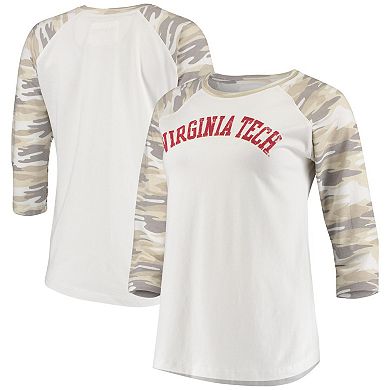 Women's White/Camo Virginia Tech Hokies Boyfriend Baseball Raglan 3/4 Sleeve T-Shirt