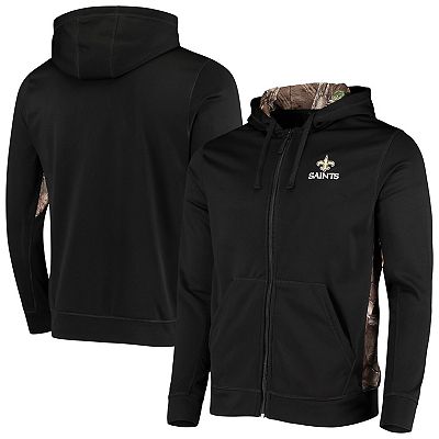 Men s Dunbrooke Black Realtree Camo New Orleans Saints Decoy Tech Fleece Full Zip Hoodie