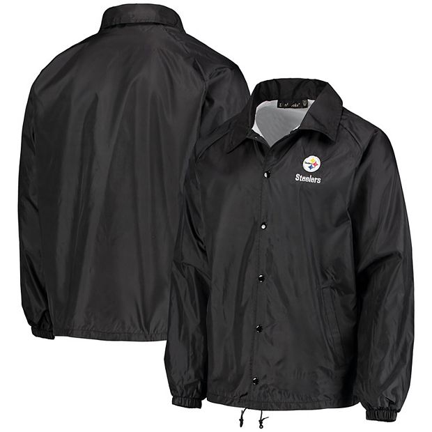 Men's Black Pittsburgh Steelers Coaches Classic Raglan Full-Snap Windbreaker  Jacket