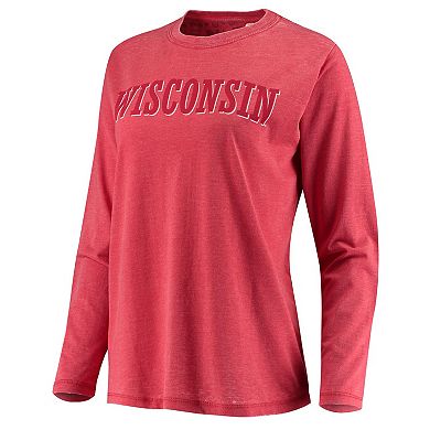 Women's Pressbox Red Wisconsin Badgers Tonal Block Vintage Wash Long Sleeve T-Shirt