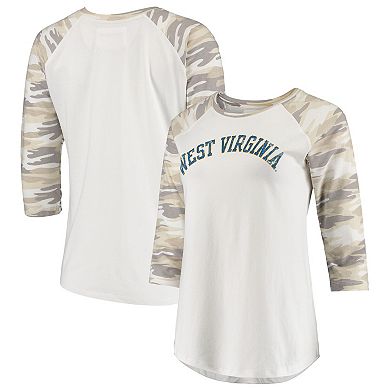 Women's White/Camo West Virginia Mountaineers Boyfriend Baseball Raglan 3/4 Sleeve T-Shirt