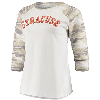 Women's White/Camo Syracuse Orange Boyfriend Baseball Raglan 3/4 Sleeve T-Shirt