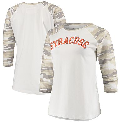 Women's White/Camo Syracuse Orange Boyfriend Baseball Raglan 3/4 Sleeve T-Shirt