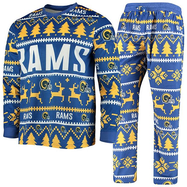 Men's FOCO Royal Los Angeles Rams Wordmark Ugly Pajama Set