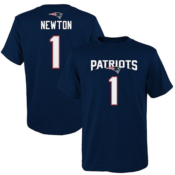 Youth Cam Newton Navy New England Patriots Name & Number T-Shirt