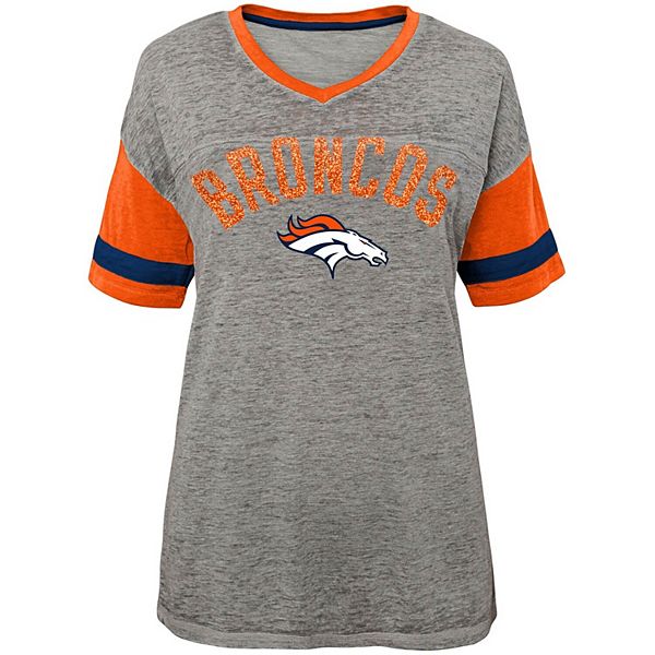 Women's Majestic White/Navy Denver Broncos Lace-Up V-Neck T-Shirt