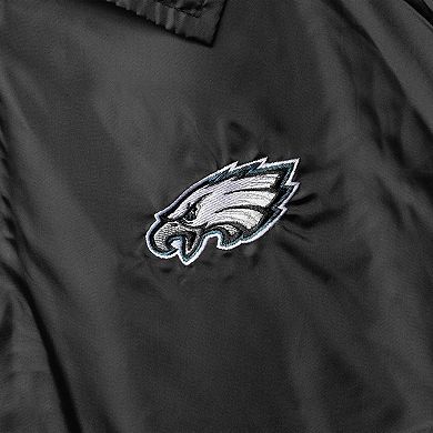 Men's Black Philadelphia Eagles Coaches Classic Raglan Full-Snap Windbreaker Jacket