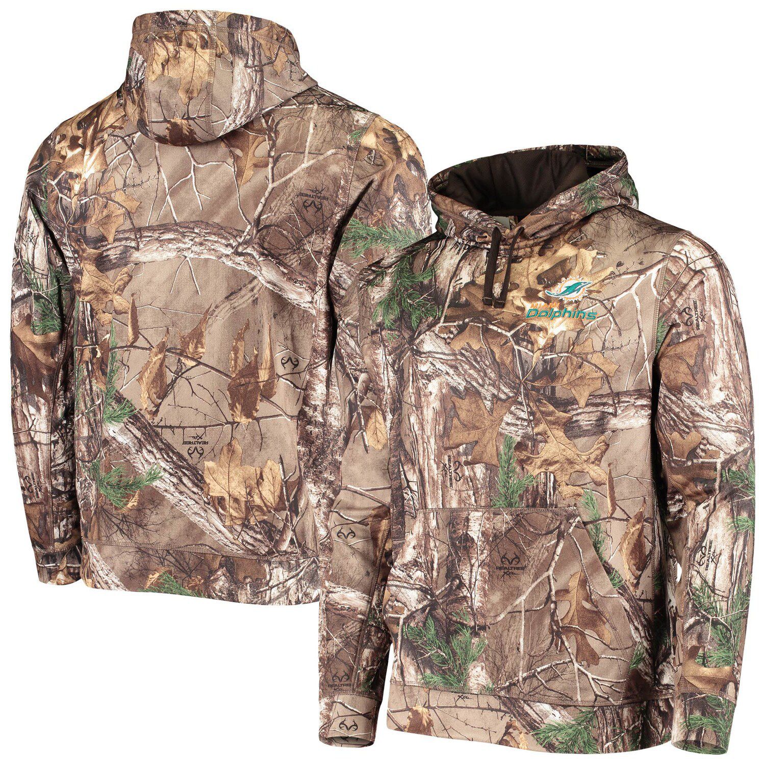 Dunbrooke Men's Realtree Camo Miami Dolphins Trophy Tech Fleece Full-Zip Hoodie, Size: 2XL, Green