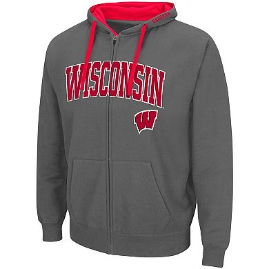 Men's Colosseum Charcoal Wisconsin Badgers Big & Tall Full-Zip Hoodie