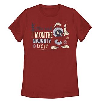 Juniors' Looney Tunes Marvin "Who Said I'm On The Naughty List" Christmas Tee