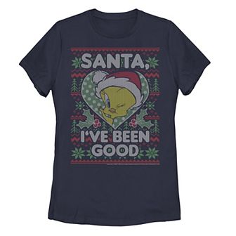 Juniors' Looney Tunes Tweety "Santa I've Been Good" Christmas Tee