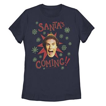 Juniors' Buddy The Elf "Santa's Coming" Portrait Tee