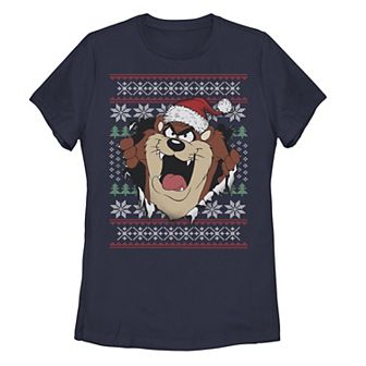 Juniors' Looney Tunes Taz Christmas Sweater Rip Through Tee
