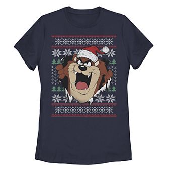 Juniors' Looney Tunes Taz Christmas Sweater Rip Through Tee