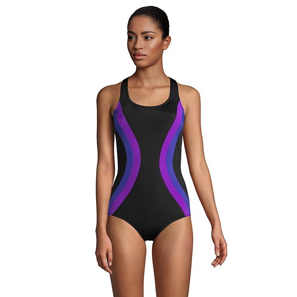 Women S Lands End Athletic Bust Minimizer Colorblock One Piece Swimsuit