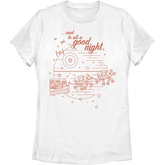Juniors' Star Wars Christmas Death Star And To All A Good Night Graphic Tee