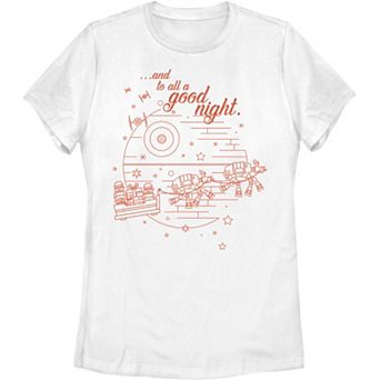 Juniors' Star Wars Christmas Death Star And To All A Good Night Graphic Tee